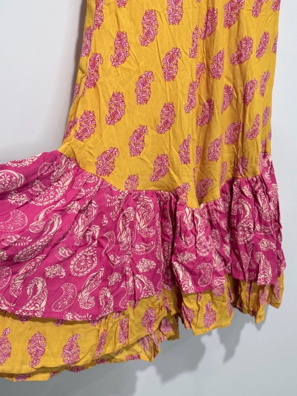 COOLCHANGE Yellow Pink Paisley Smocked Midi Skirt Boho Festival XS- NWT - Picture 2 of 5